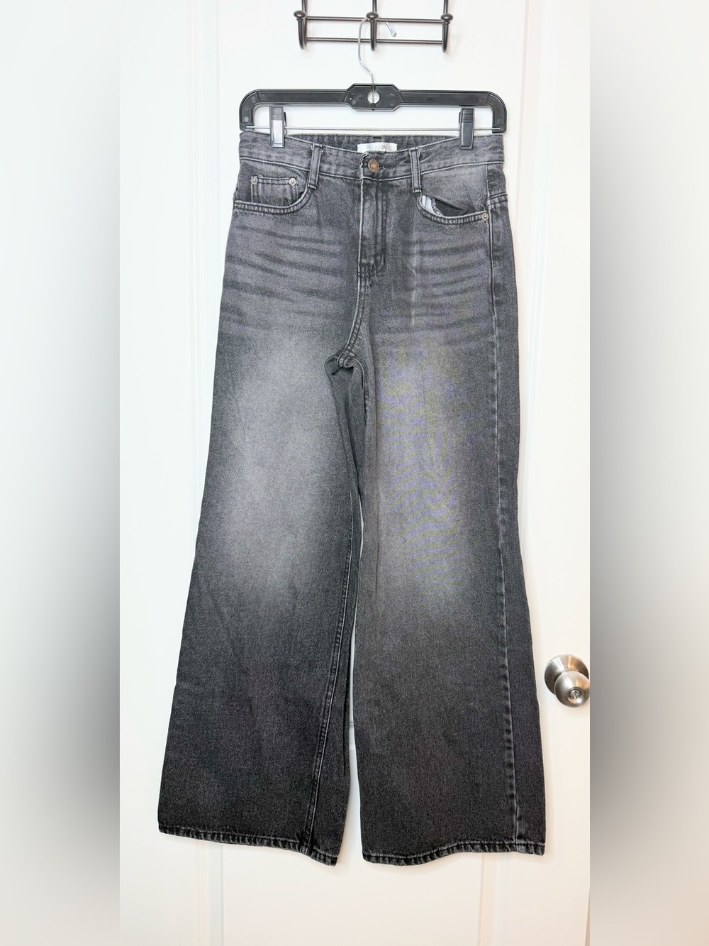 Lewkin Wide Leg Jeans Gray Wash High Rise Women’s S 28x30 Y2K Baggy Denim